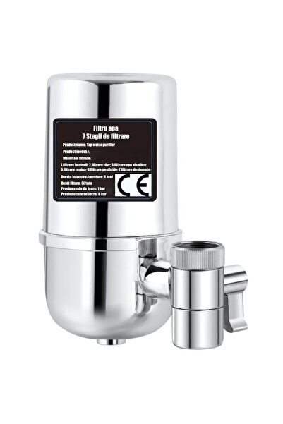 MACVI ® faucet water filter, 50,000L, 7-stage, reusable cartridge, silver.