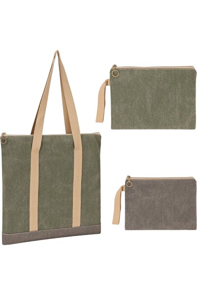 Belle Vous Set of 3 organization bags,zipper, various sizes, for travel, makeup, supplies, Polyester, Green