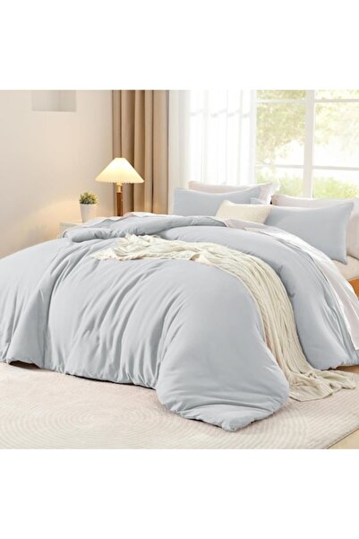 Luofanfei Bed Linen Set 200x220 cm with 2 Pillowcases 80x80 cm, Cotton, Light Gray