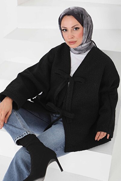 TOFİSA جاكيت بوكلت بتفاصيل أربطة مزدوجة أسود - 27866-SIYAH