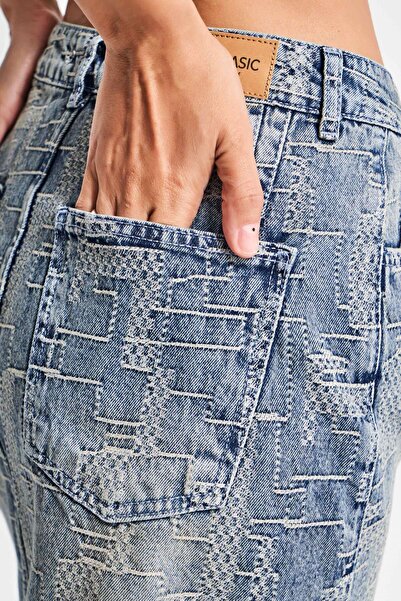 its basic Kadın Kot Rengi 4w5-32 Özel Kumaş Mini Boy Tasarım Denim Etek