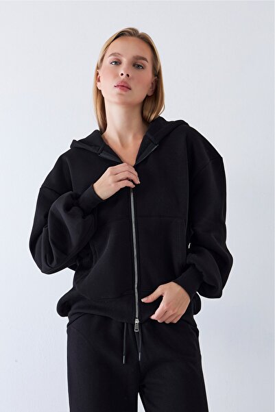 The Champ Clothing Women's Oversized Zip Hoodie Black – Zippered, Hooded , Kangru Pocket, 3 Thread Ş Fleece-Lined Fleece