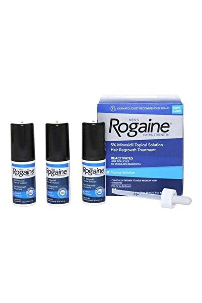 Rogaine مجموعة حلول إعادة نمو الشعر القوية الإضافية من 3 قطع شفافة 3 × 60 مل