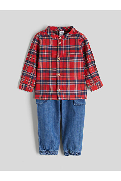 LC Waikiki Vizyon New Season Red Baby Boy Shirt and Jeans 2-Piece Set