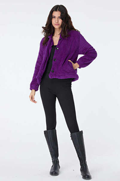 TOFİSA Plush Jacket Purple - 27822-Mor