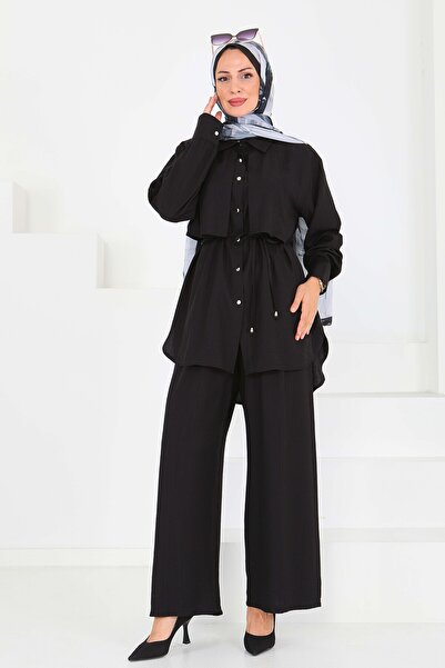 TOFİSA Κοστούμι με λεπτομέρεια κάπας μαύρο - 27552-BLACK