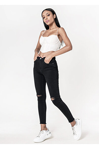 Nina Carter Blugi slim pentru femei cu detalii rupte, albaștri B-P501-8 M10