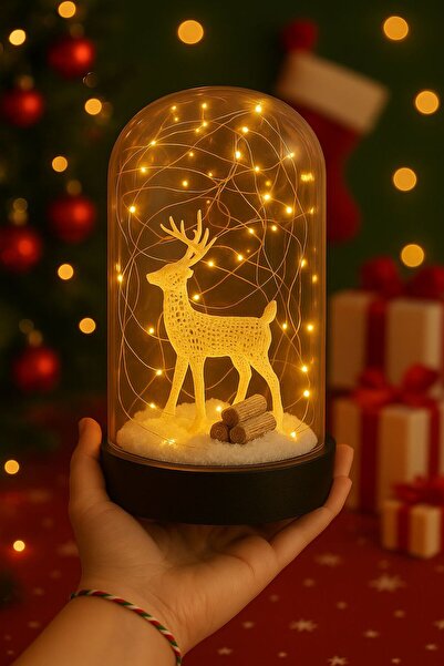 3D Stuff Fanusta Işıklı Yılbaşı Süsü - Geyik Figürlü Süs-Yılbaşı Kar Küresi- ...