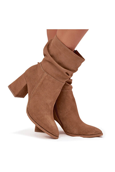 Zazoo Botine din nubuk cu căptușeală pe toc cu striuri 4216 bej 40