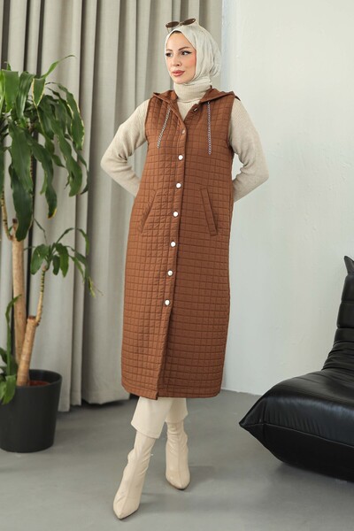 TOFİSA Джобна верижка Детайлно прошита жилетка Кафе - 27824-COFFEE