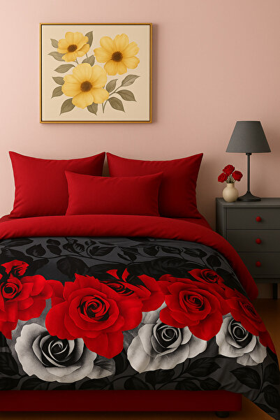İQON Flat Sheet Bedding Set 100% Cotton Double Size Güllerce