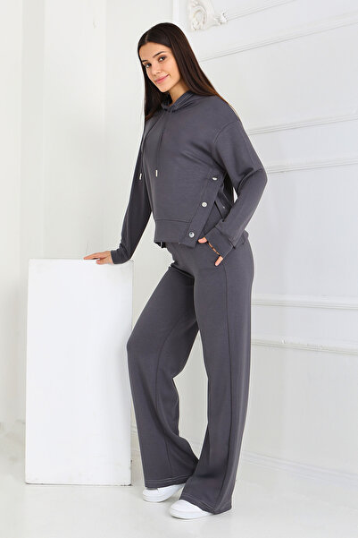 TOFİSA Modal Διπλό Σετ με Λεπτομέρεια Κουμπώματος Fume - 27878-FUME