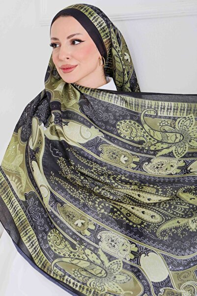TOFİSA Етнічний бавовняний шарф з візерунком, чорно-хакі - 27597-ЧОРНИЙ-ХАКИ