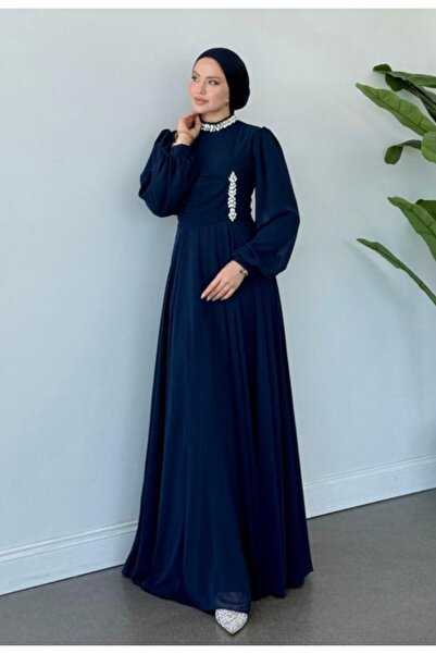 GÜZELLER Şifon Broşlu Boğazı Taşlı İsteme Söz Nişan Nikah Özel Gün Elbisesi Abiyesi