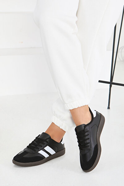 TOFİSA Women's Black Faux Leather Sneakers - 27702-Black