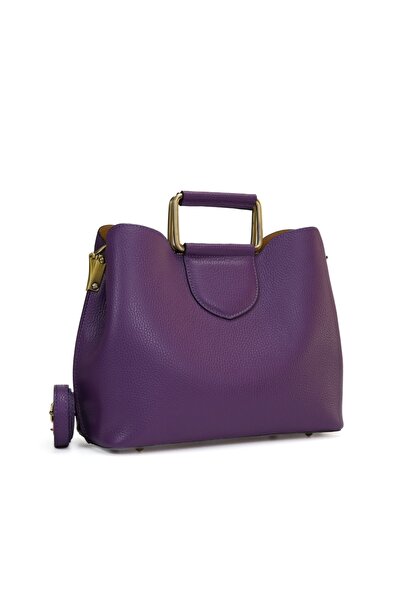 Posete Fagaras Δερμάτινη τσάντα Lora - Μωβ, 3 διαμερίσματα, ρυθμιζόμενος ιμάν...