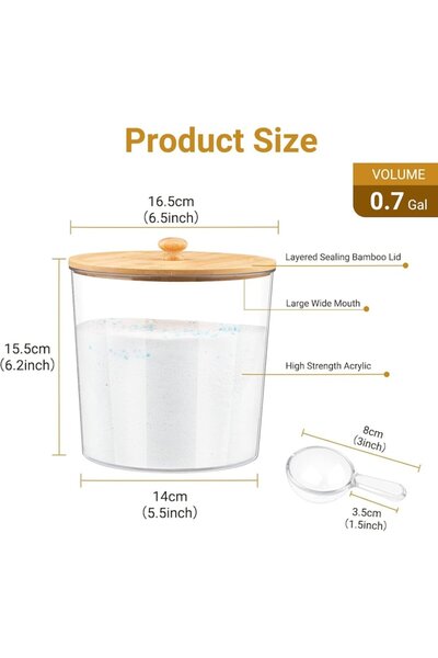 OEM Set of 2 transparent acrylic laundry detergent storage containers with wooden lids, 2.65L