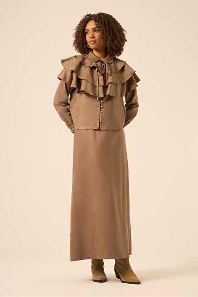 FTZ WOMEN Suede Ruffle Suit Mink 31247