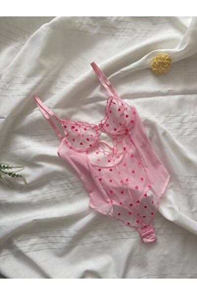 Sweet Love Kalpli Dantelli Balenli Transparan Çıtçıtlı Bodysuit
