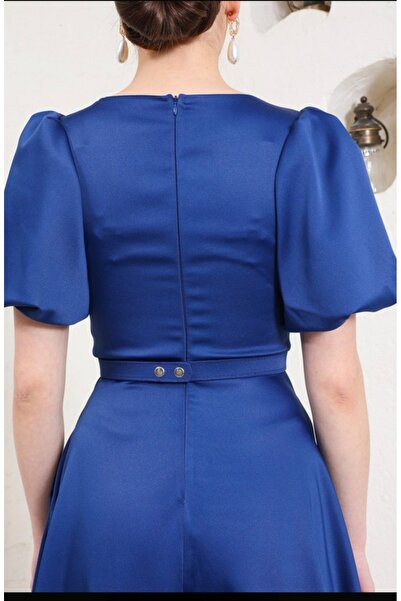 GÜZELLER Saten Balon Kol Kemerli Midi Boy İsteme Söz Nişan Nikah Özel Gün Elbisesi Abiyesi