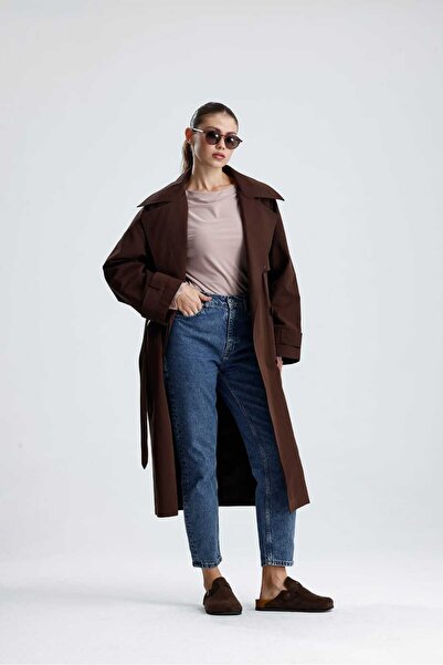 GACA COLLECTION PANTHEON Uzun Su Geçirmez Kumaş Kemerli Trençkot