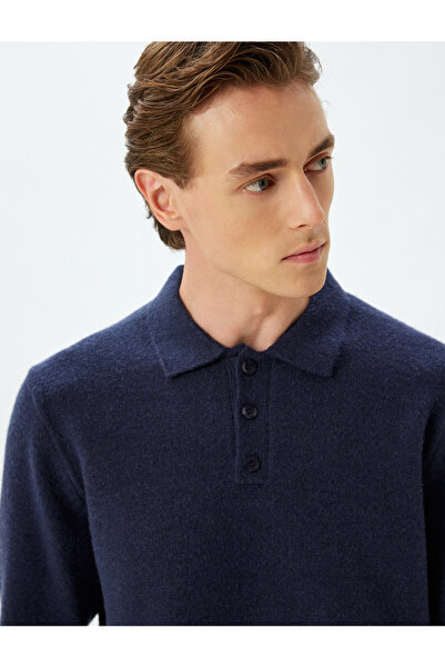 Koton Tricotaj Pulover Gât polo basic Mânecă lungă Detaliu cu nasturi