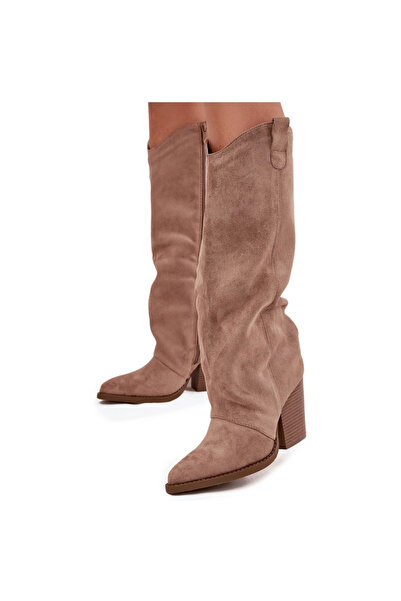 BOTO Oceplane cizme cowboy cu toc din piele întoarsă bej Mavine Kozaki Damski...