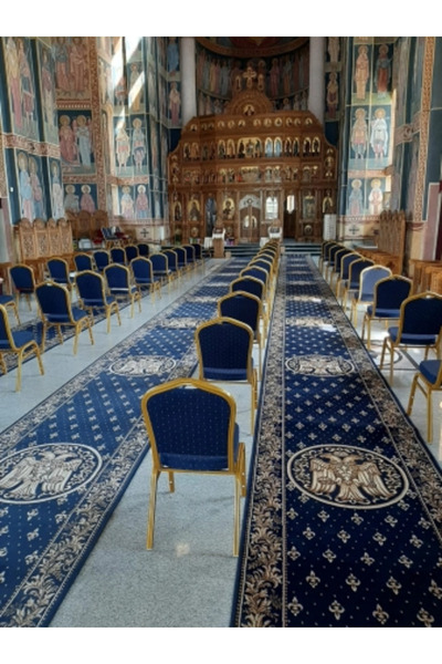 Lotos Church Pattern Carpet 15032-810, Double-Headed Eagle Print, Blue, 8 mm Thread