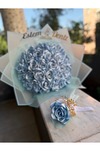 PARSÇİÇEK Gerçek Görünümlü Bebe Mavisi Kız İsteme Çiçegi 41’li Gül Buketi Yapay Çiçek (HEDİYELİ)