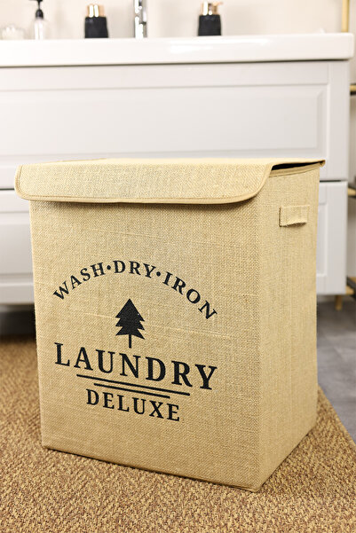 HomyJRs Laundry Printed Lid Jute Laundry Dirty Clothes Box Large Size 30 X 40 X 50