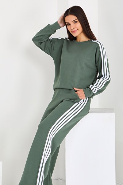 TOFİSA 4 ριγέ Modal Διπλό Σετ Χακί - 27871-HAKI