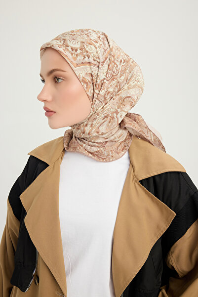 ipekistanbul Eșarfă cu model Vierra - Palati Eterni - Bej