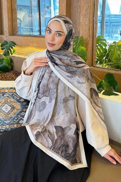 lamelif Floral Desen Bambu Şal Toprak