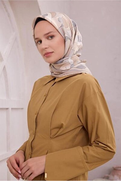 Belli Tivil Pure Silk Scarf 4213 - 84 Αφηρημένο σχέδιο σε γκρι κρεμ