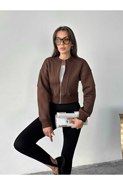 mydukkan.co Cardigan cu fermoar și guler tip crewneck