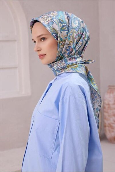 Belli Tivil Pure Silk Scarf 4202 - 32 Ανοιχτό μπλε έθνικ σχέδιο