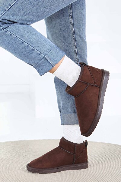 TOFİSA Cizme de damă maro din pluș semi-piele de căprioară - 27784-BROWN