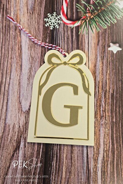PEKSHOP Initial Letter Window Model Bow Christmas Tree Ornament - Gold Initial Letter and Bow Design New Year Ornament