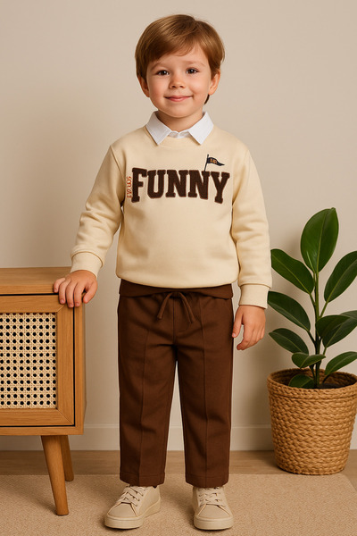 tinytrends Baby Boy & Child Funny Embroidered Sweatshirt Shirt Pants Sports 3-Piece Set