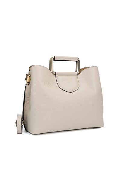 Posete Fagaras Poseta Piele Lora - Bej, 3 Compartimente, Bareta Reglabila 125 cm