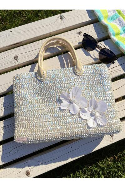 YILDIZ CİVLAN Deri ve Boncuk İşlemeli Hasır El Çantası