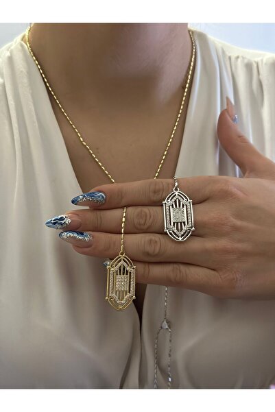 MyladyAccessoriess Geometrik Ve Tek Taş detay Y Kolye (Premium) Gold
