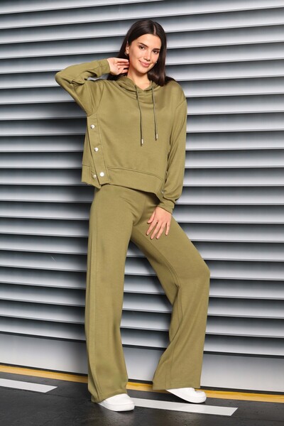 TOFİSA Modal Διπλό Σετ με Κουμπωτά Λεπτομέρεια Χακί - 27878-HAKI