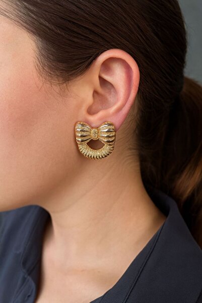 TURBİJ أقراط نسائية ذهبية اللون على شكل فيونكة