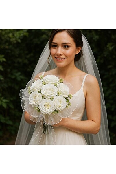paris in paris GELİNLİK ÇİÇEĞİ-NİKAH ÇİÇEĞİ KIRIK BEYAZ GÜL TÜLLÜ VİBULALI-GE...