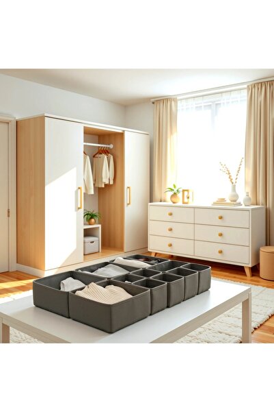 LUXWAY HOME 12'li Antrasit Çekmece İçi Düzenleyici Kutu Organizer Seti