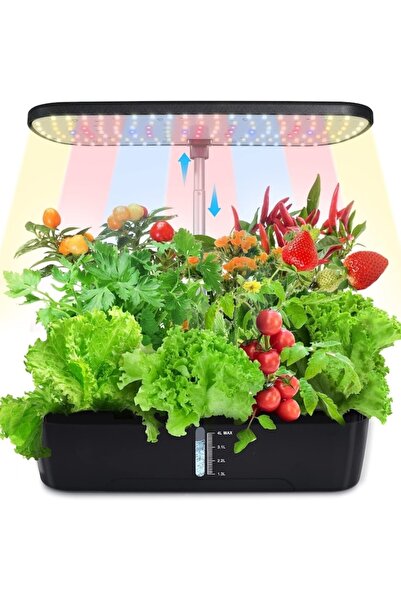 MACVI ® Hydroponic System, 12 Spots, 4L Reservoir, 20W LED, Complete Kit for Herbs & Veggies.
