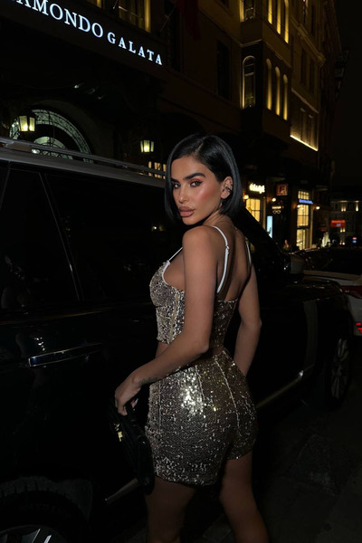 Neşeli Butik Women's Sequin Strap Crop Shorts Two-Piece Set Nbdf168