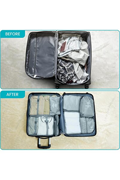 Belle Vous Set of 8 luggage organizer covers, with zipper, different sizes, waterproof, Grey