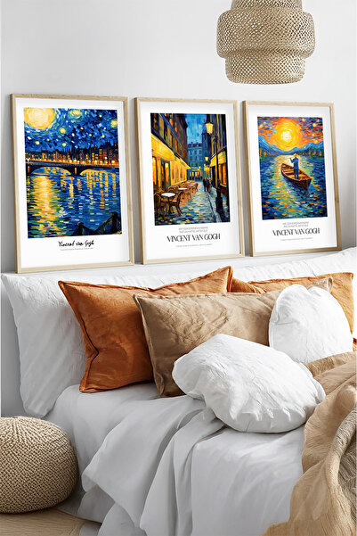 huhuli Ahşap Çerçeveli Vincent Van Gogh Tablo Seti Huhu527
